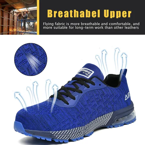 Miniatura 4 de HiHatide - Zapatos con punta de acero para hombre, zapatos de trabajo, zapatos de seguridad, con amortiguación de aire, ligeros, antideslizantes