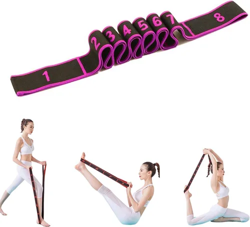 Bandas de resistencia de fitness con asas, banda de resistencia para ejercicios de estiramiento y yoga, bandas ajustables para estiramiento de Rosa