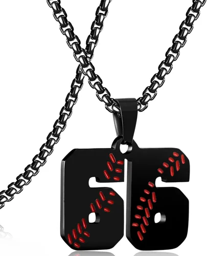 Miniatura 120 de SKQIR Colgante de número de jersey de béisbol para hombres y niños - Cadena de acero inoxidable para atletas - Negro