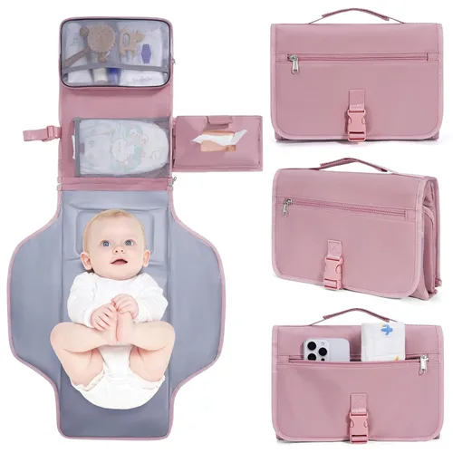 Miniatura 10 de CEICEI - Cambiador de pañales portátil, impermeable, cambiador de pañales para bebé, con bolsillo grande para húmedo/seco y bolsillos elásticos