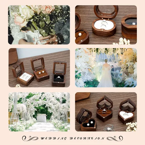 Miniatura 6 de LAIFU Caja de anillo de madera personalizada para ceremonia de boda con texto y patrón personalizado Propuestacajas de anillo de compromiso