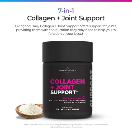 Miniatura 2 de Livingood Daily Colágeno + apoyo articular, péptidos de colágeno múltiple alimentado con pasto I III V X con ácido hialurónico, suplemento de apoyo