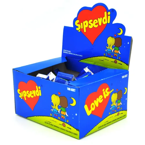 Miniatura 2 de Love Is (Sipsevdi) Goma de Mascar, goma de azúcar con sabor a banana y fresa, de Love Is (Sipsevdi) 1 paquete de 100 piezas