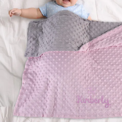 Miniatura 7 de Manta de bebé personalizada de Minky con nombre, icono, 2 colores, 15 iconos, 7 fuentes, manta suave y sedosa de puntos de doble cara para baby