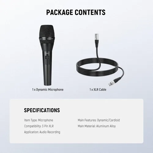 Miniatura 8 de NEEWER DM01 Micrófono dinámico cardioide con cable XLR para podcast, PC, juegos, transmisión, voz de estudio, discursos, actuaciones en vivo, 600Ω
