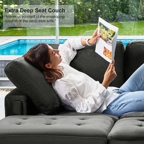 Miniatura 7 de Belffin Sofá modular de terciopelo de 3 plazas para sala de estar, color gris