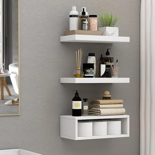 Miniatura 8 de RANK Estantes de baño sobre el inodoro, estantes flotantes montados en la pared, almacenamiento de papel higiénico, estante pequeño de decoración