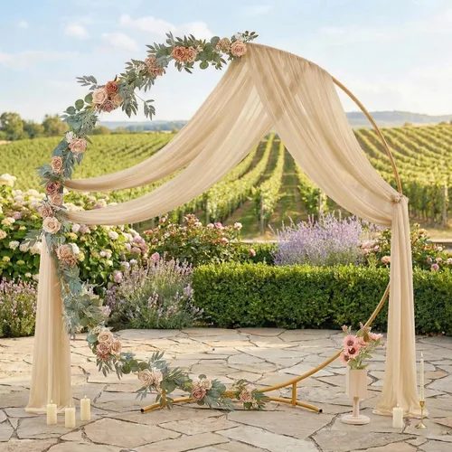 Miniatura 3 de MDS Paquete de 1 panel de cortina de arco de boda (30 pulgadas de ancho x 20 pies de largo) tela de gasa transparente para boda, ceremonia, Dorado