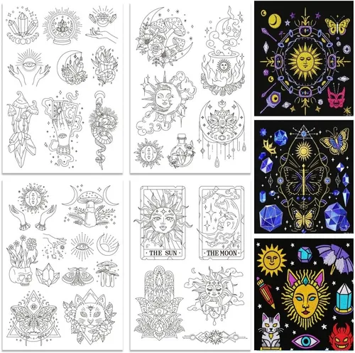 Miniatura 17 de ORIGACH 4 Hojas Grandes de Estabilizadores de Patrones de Bordado Solubles en Agua - Estabilizadores de Costura a Mano Preimpresos de Hongo, Luna