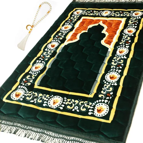 Miniatura 11 de Alfombra de Oración Musulmana Mat Islámica - Alfombra de Oración Sajadah Acolchada Muy Gruesa para Hombres y Mujeres con Cuentas de Oración del Azul