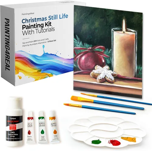 Miniatura 19 de Kit de Pintura DIY Painting4Real para Adultos – Aprende a Pintar Bosques Navideños con Tutoriales en Vídeo – Juego de Pintura Acrílica de 9 Piezas