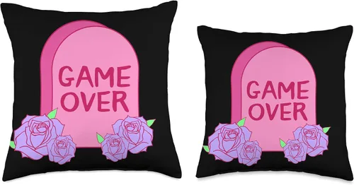 Miniatura 3 de Yami Kawaii & Harajuku Fashion Estética Rosa Pastel Gótico GAME OVER Yami Kawaii Tombstone Throw Pillow 15.7 x 15.7 in, multicolor