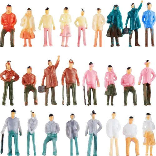 Miniatura 7 de Gejoy 80 piezas de figuras de personas en miniatura a escala 1:75, trenes arquitectónicos, de plástico, de 0.98 pulgadas, mini personas pequeñas