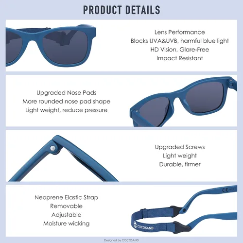 Miniatura 5 de COCOSAND Baby Sunglasses with Strap Square Frame UV400 Protection for Infant Baby Girl Age 0-24months