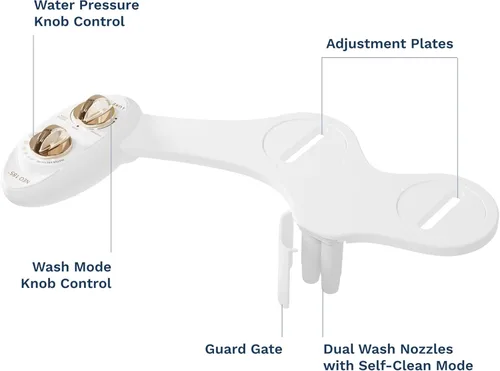 Miniatura 8 de LUXE Bidet NEO 185 - Boquilla doble, autolimpiante, accesorio de bidé no eléctrico para asiento de inodoro, presión de agua ajustable, lavado Dorado