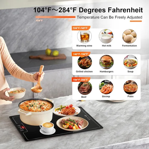Miniatura 4 de Bandeja eléctrica de calentamiento de calor, calentador de superficie completa de 20 x 15 pulgadas con termostato, pantalla digital, soporte de 104