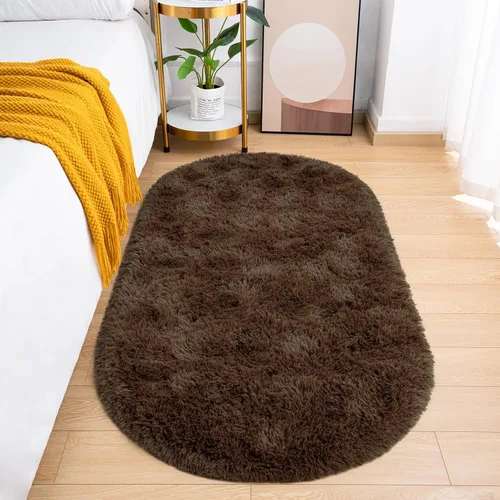 Miniatura 10 de Goideal Alfombra Esponjosa para Dormitorio, Alfombras de Área Ovaladas Pequeñas, Alfombra Shag de Cabecera Azul Marino Claro para Habitación