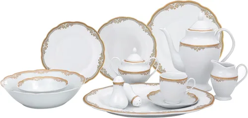 Lorenzo Import Catherine - Vajilla de porcelana ondulada (57 piezas)