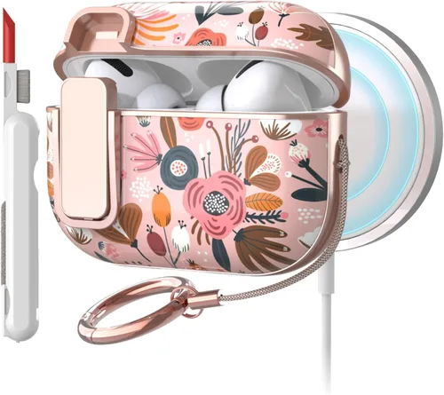 Miniatura 15 de TATOFY Funda protectora para AirPods 1 y 2, elegante funda protectora duradera con patrones de flores bonitas y llavero con clip