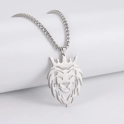Miniatura 5 de UNIFT Collar de león para hombre, de acero inoxidable, estilo hueco, cabeza de león, dije de moda, dije de cabeza de león, caja de cadena, joyería