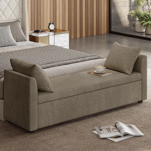 Miniatura 13 de EcoHarbor Otomán de Almacenamiento Moderno para Dormitorio, Banco de Pie de Cama con Cojines Decorativos y Brazos, Taburete Reposapiés para Sala