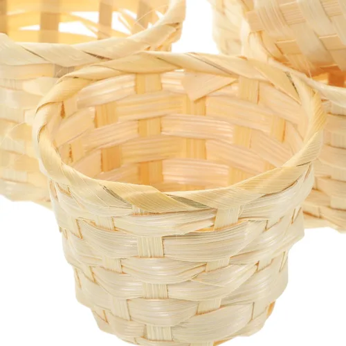 Miniatura 8 de Happyyami Paquete de 5 cestas tejidas de bambú pequeños recipientes de almacenamiento redondos para frutas, postres de picnic y organización