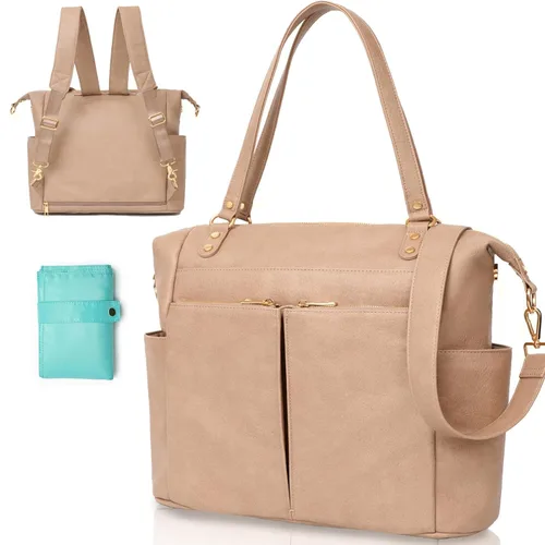 Miniatura 11 de Bolsa de pañales Mominside de piel para pañales con 14 bolsillos para mamá papá, búsqueda de registro de bebé, bolsa grande de viaje para niños