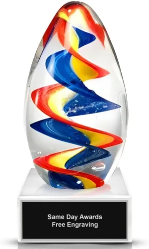 Miniatura 31 de Premio de Vidrio Artístico Soplado a Mano – Premio Elegante con Grabado Personalizado para Corporativo, Deportes, Jubilación, Reconocimiento