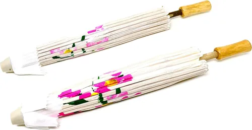 Miniatura 3 de TJ Global Pack de 2 sombrillas japonesas chinas tamaño 22.0 in para bodas, fotografías, disfraces, cosplay, decoración y otros eventos, 2 paraguas