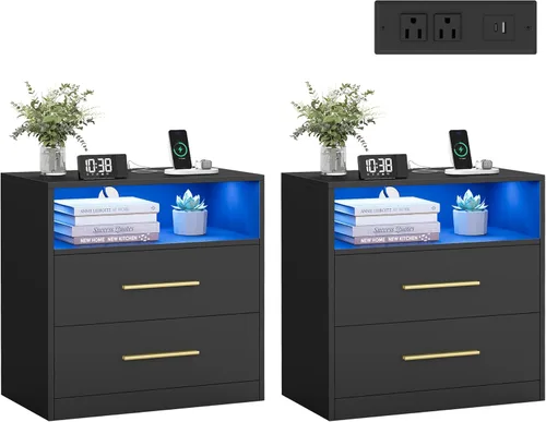 Miniatura 12 de VASAGLE - Colección MAXE - Mesita de noche con estación de carga, soporte estriado, mesa de noche, mesa auxiliar de estilo moderno de mediados
