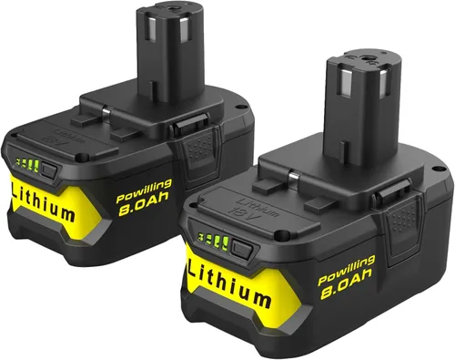 Powilling Paquete de 2 baterías P108 mejoradas de 8.0Ah para batería Ryobi de 18 V, baterías de 18 voltios para herramientas inalámbricas Ryobi One