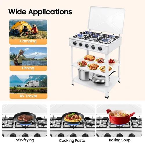 Miniatura 5 de Estufa de gas natural con 4 quemadores, estufa de gas natural portátil con soporte para patas, estufa para RV, apartamento, cocina al aire libre