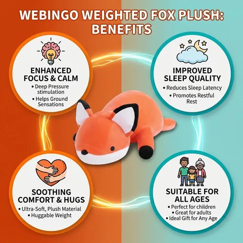 Miniatura 6 de WeBingo Animales de peluche con peso, 24 pulgadas, peluche de zorro con peso de 4.2 libras, almohada suave, lindo regalo de peluche gigante