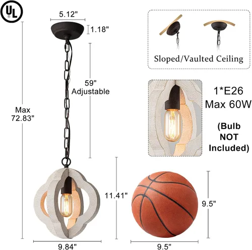 Miniatura 2 de Luces colgantes modernas de madera de granja de 9.84 pulgadas, orbe de isla de cocina, roble blanco envejecido, lámpara colgante de techo rústica