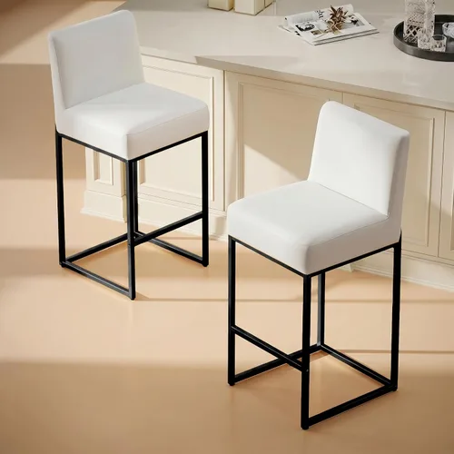Miniatura 50 de Taburetes de bar de altura de mostrador, taburetes de bar de 26 pulgadas, 1 juego, taburetes de cocina modernos de cuero sintético con respaldos