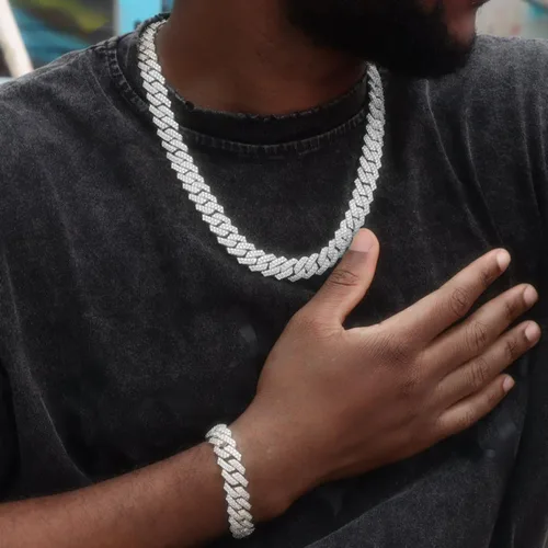 Miniatura 4 de Cadena y pulsera de eslabones cubanos de oro y plata para hombres y mujeres Collar de diamantes Iced Out Miami Cuban Hip Hop Joyería