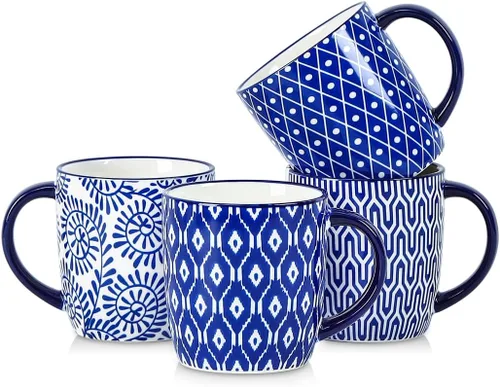 Miniatura 7 de Selamica Juego de 4 tazas de café de 10 onzas, tazas de café pequeñas de cerámica con asa, taza de café para capuchino latte cacao, té con leche