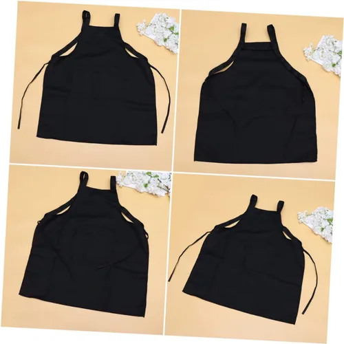 Miniatura 5 de SECFOU Delantal de servicio negro para mujer, delantal de cocina ajustable, delantal ajustable con babero