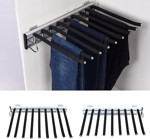 Miniatura 6 de Perchero extraíble para pantalones con 9 brazos, percha de acero para pantalones, perchero extensible para ahorrar espacio, organizador de ropa