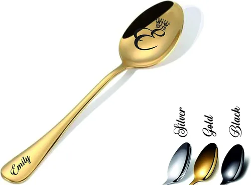 Miniatura 2 de Personalized name initial spoon Engraved stainless steel silver gold black spoon, Customized cutlery for adults kids, boys girls, Best Christmas