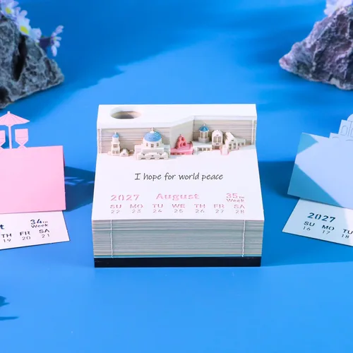 Miniatura 4 de Calendario de piezas de tiempo 2024, bloc de notas de calendario 3D con luces LED y soporte para bolígrafo, calendario de escritorio creativo, bloc