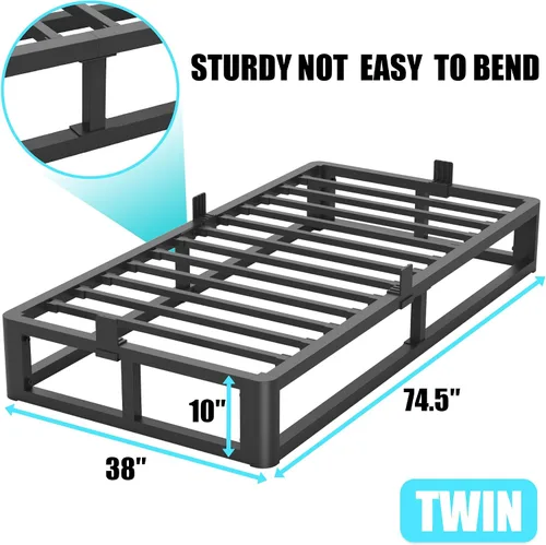 Miniatura 3 de Firpeesy - Base de cama individual de 10 pulgadas de metal con patas de esquinas redondeadas y anti-doblado, listones de acero de alta resistencia