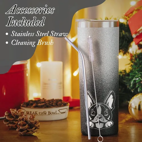 Miniatura 4 de Onebttl Boston Terrier - Regalos para mujeres, madres de perros, amantes de los perros, vaso delgado de 20 onzas con tapa y popote para Navidad