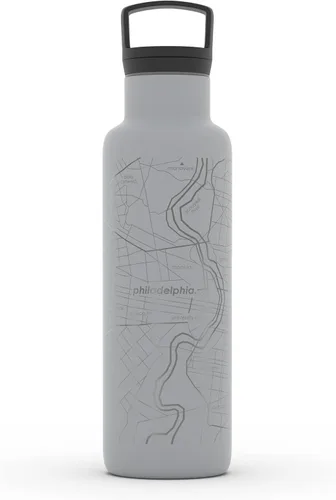 Miniatura 143 de Well Told Botella de agua aislada con mapa de Washington DC grabado, botella de acero inoxidable grabada (21 onzas, blanco) botella aislada de mapa