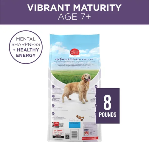 Miniatura 9 de Purina ONE Alimento seco para perros adultos de raza grande, alto contenido en proteína, fórmula Plus Vibrant Maturity Adult 7 Plus - Bolsa de 8