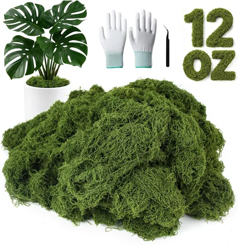 Miniatura 15 de MGLIFEUL Musgo artificial artificial de 1.125 libras para manualidades, plantas de interior con guantes antiadherentes y pinzas, musgo artificial