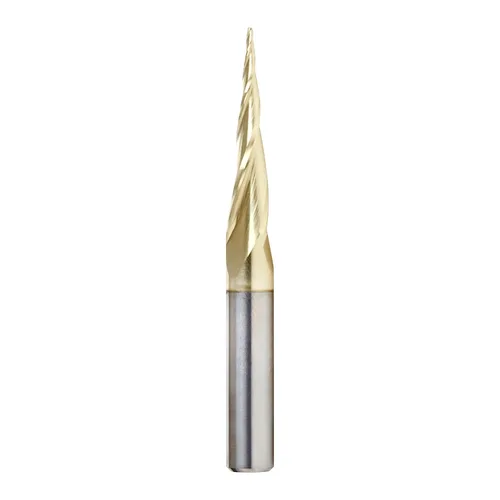 Miniatura 7 de Amana Tool Brocas de enrutador CNC en espiral para talla 2D/3D, recubierto de ZrN, 46286, punta de bola de ángulo cónico de 3.6 grados 1/8 D x 1/16