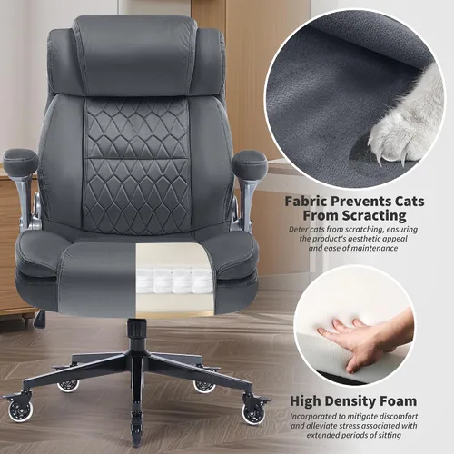 Miniatura 6 de Silla de oficina de respaldo alto de tela, 400 libras, soporte lumbar integrado, brazos abatibles, ruedas de bloqueo, silla de escritorio ergonómica
