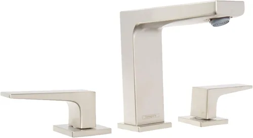 hansgrohe Metropol 32516821 - Grifo moderno para lavabo de baño de bajo flujo con 2 asas, 3 agujeros, 5 pulgadas de alto, níquel cepillado, 32516821