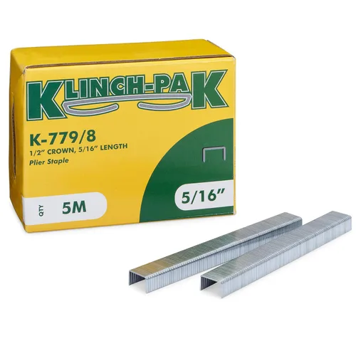 Miniatura 14 de K-777/12, 1/2 pulgada de pierna x 1/2 pulgada de ancho con corona de alicates galvanizados de alta resistencia, 2400 por paquete, para bandejas